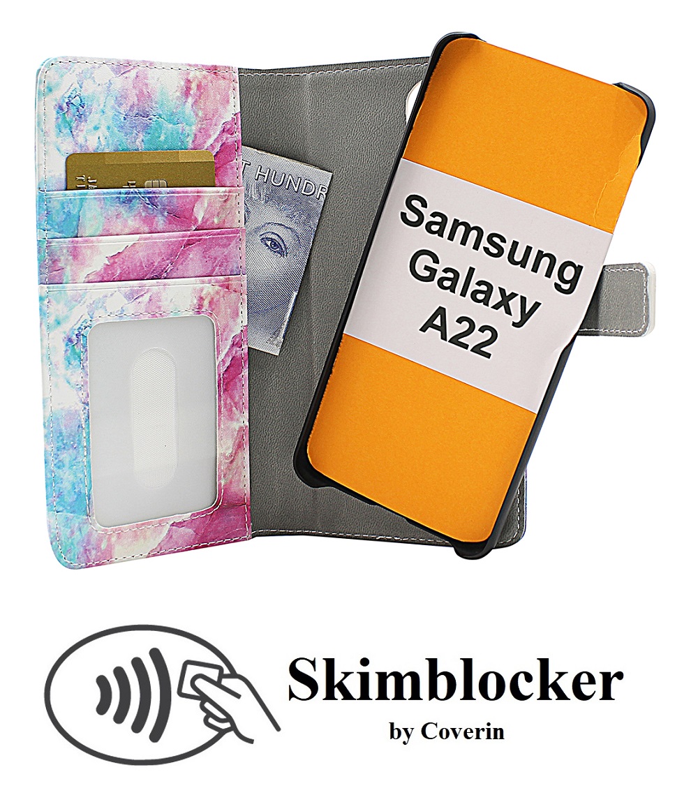 CoverIn Skimblocker Design Magneettilompakko Samsung Galaxy A22 (SM-A225F/DS)