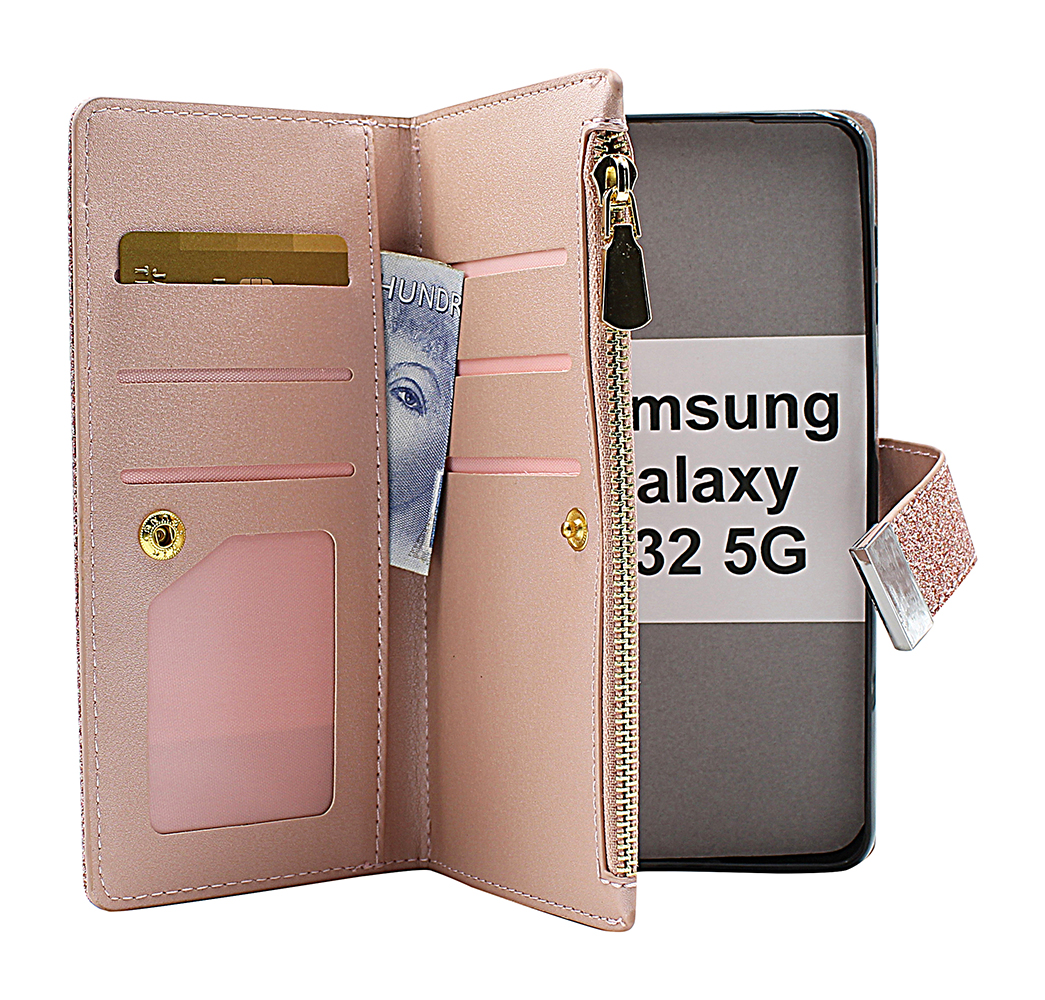 billigamobilskydd.se XL Standcase Glitterwallet puhelimeen Samsung Galaxy A32 5G (SM-A326B)