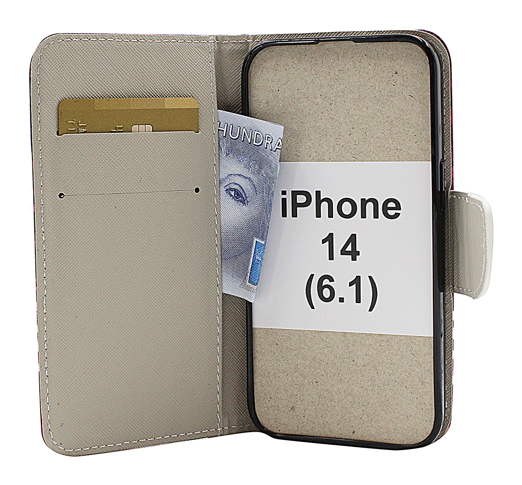 billigamobilskydd.se Kuviolompakko iPhone 14 (6.1)